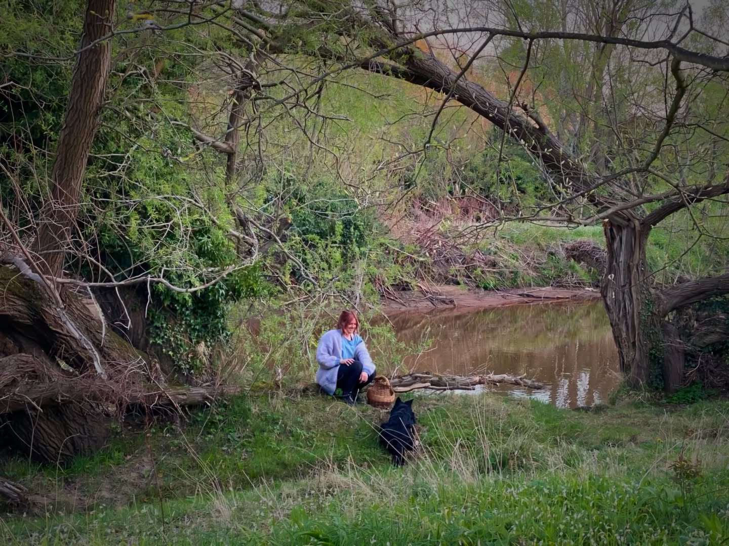 Karen with Joey by the river